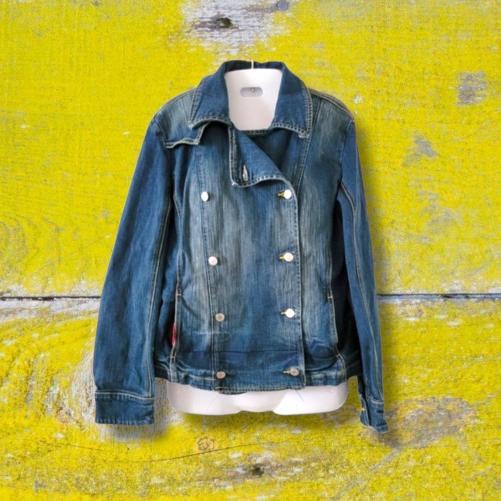 London Jean | Y2K VTG Blue Moto-Style Denim Jacket (SIZE S)
